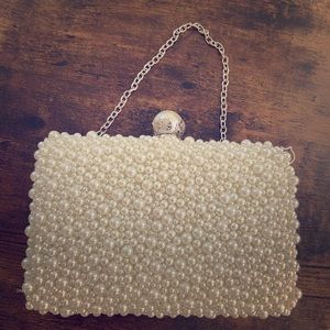 Evening bag clutch pearls long and short strap.